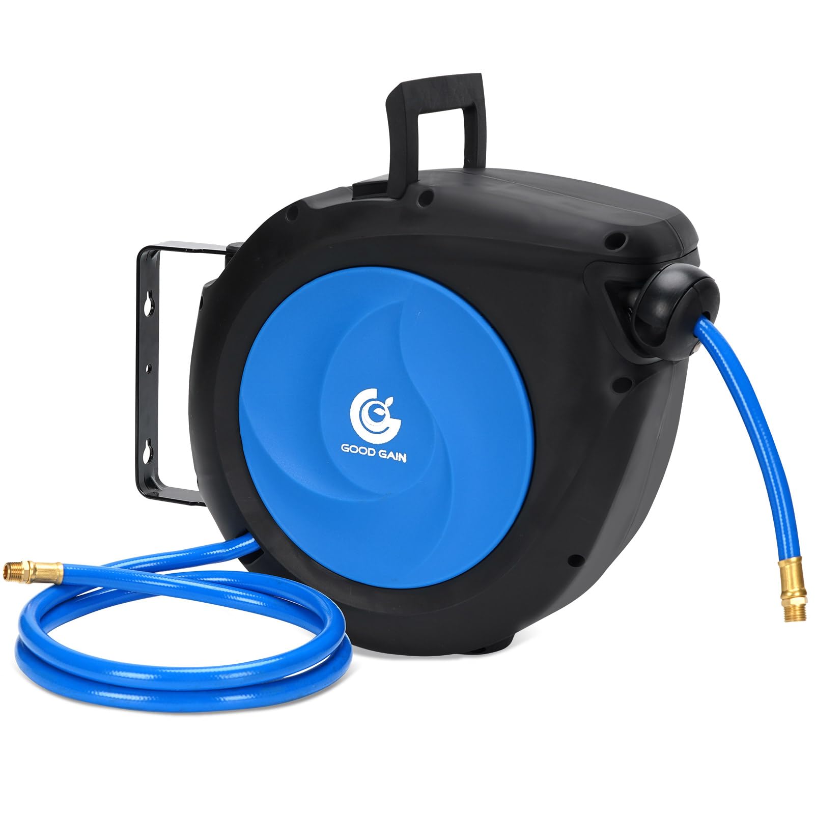 Photo 1 of Air Hose Reel Retractable: 50ft x 3/8in Hybrid Polymer Hose Reel|Air Compressor Hose With 5in Lead in Brass Fittings | Wall Mount Reel 180°Swivel for Garage Workshop Ceiling & Wall | Max 300 PSI,Blue