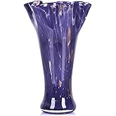 9.0" H Purple Glass Vases for Flowers, Unique Hand Blown Glass Vase Purple Home Decor, Wide Mouth Colorful Flower Vase Centerpieces, for Living Room Table Bookshelf, Bathroom Office Shelf Decorative