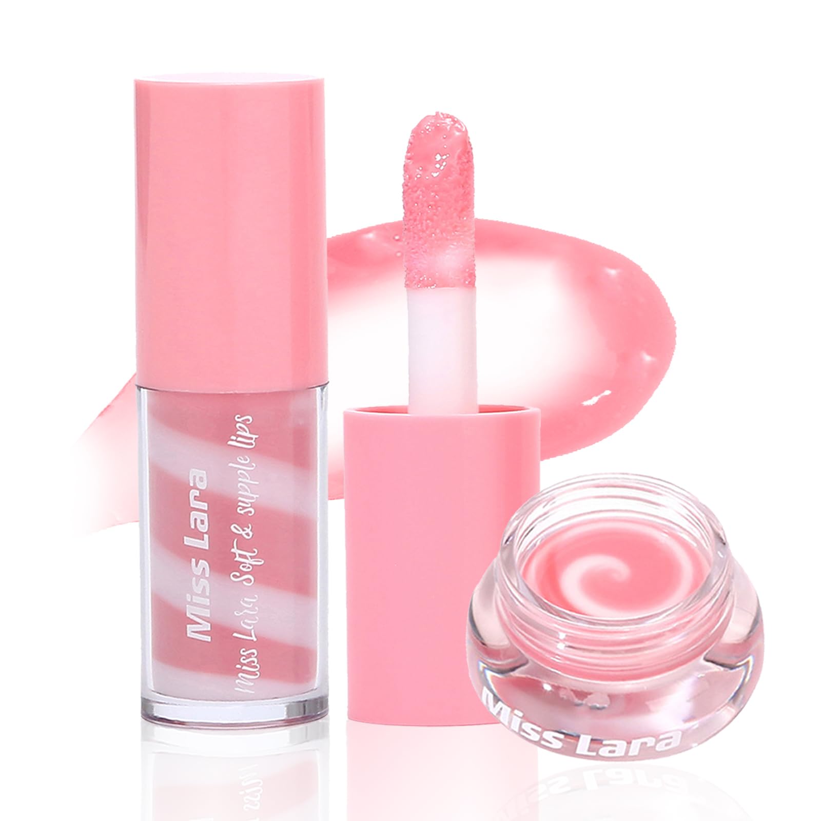 Prreal 2Pcs Lip Gloss Lip Balm Set, Lip Plumper Gross Lip Jelly Tinted, Moisturizing Lip Gloss Lip Jelly Lipstick Set, Long-Lasting Lip Glaze,Natural Bright Lip Mask Dewy Finish,#01