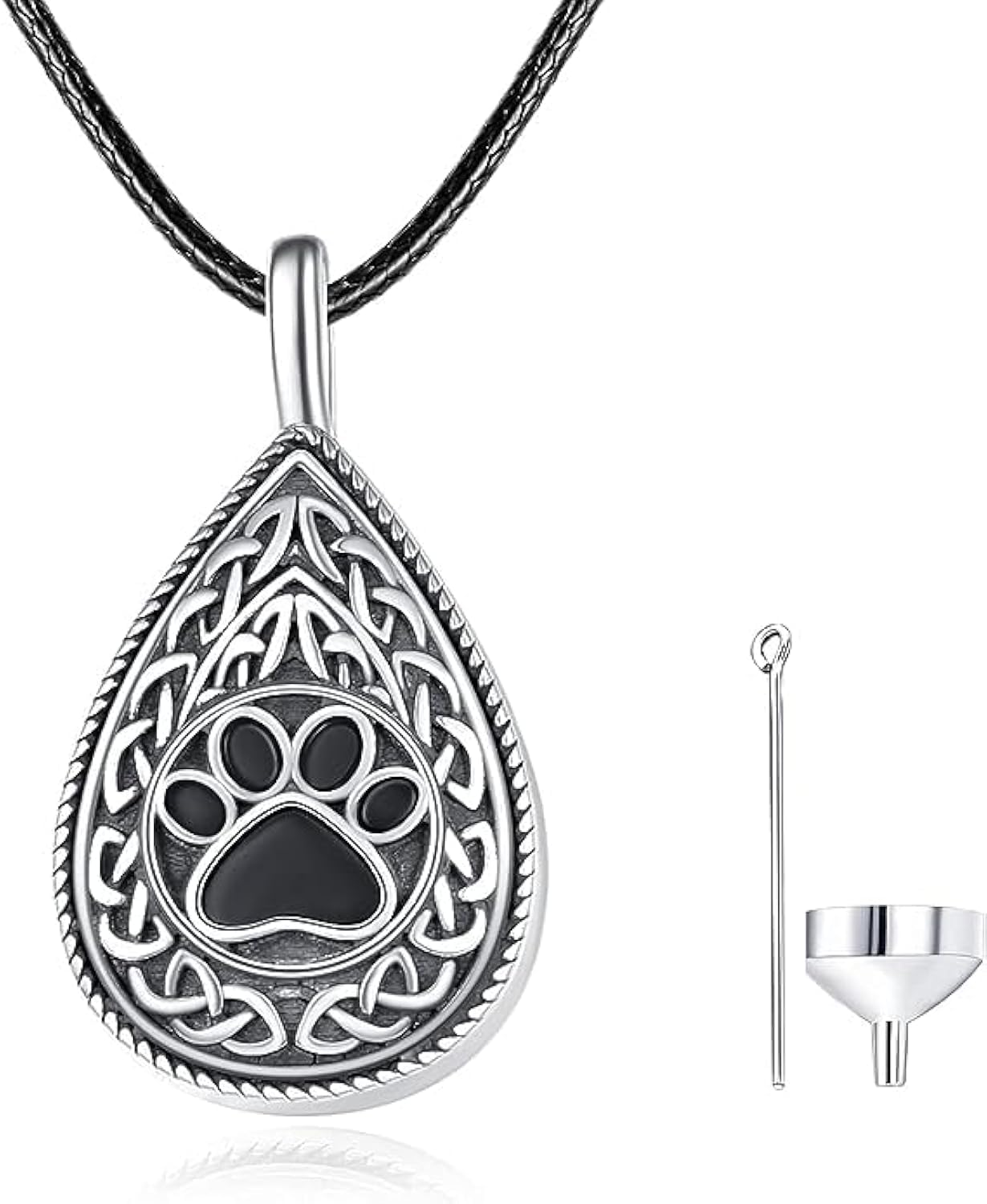 KINGWHYTE Dog Paw Ashes Necklace,925 Sterling Silver Teardrop Urn Necklace for Ashes Cremation Jewellery Ashes Keepsake Pendant for Loved One and Pets