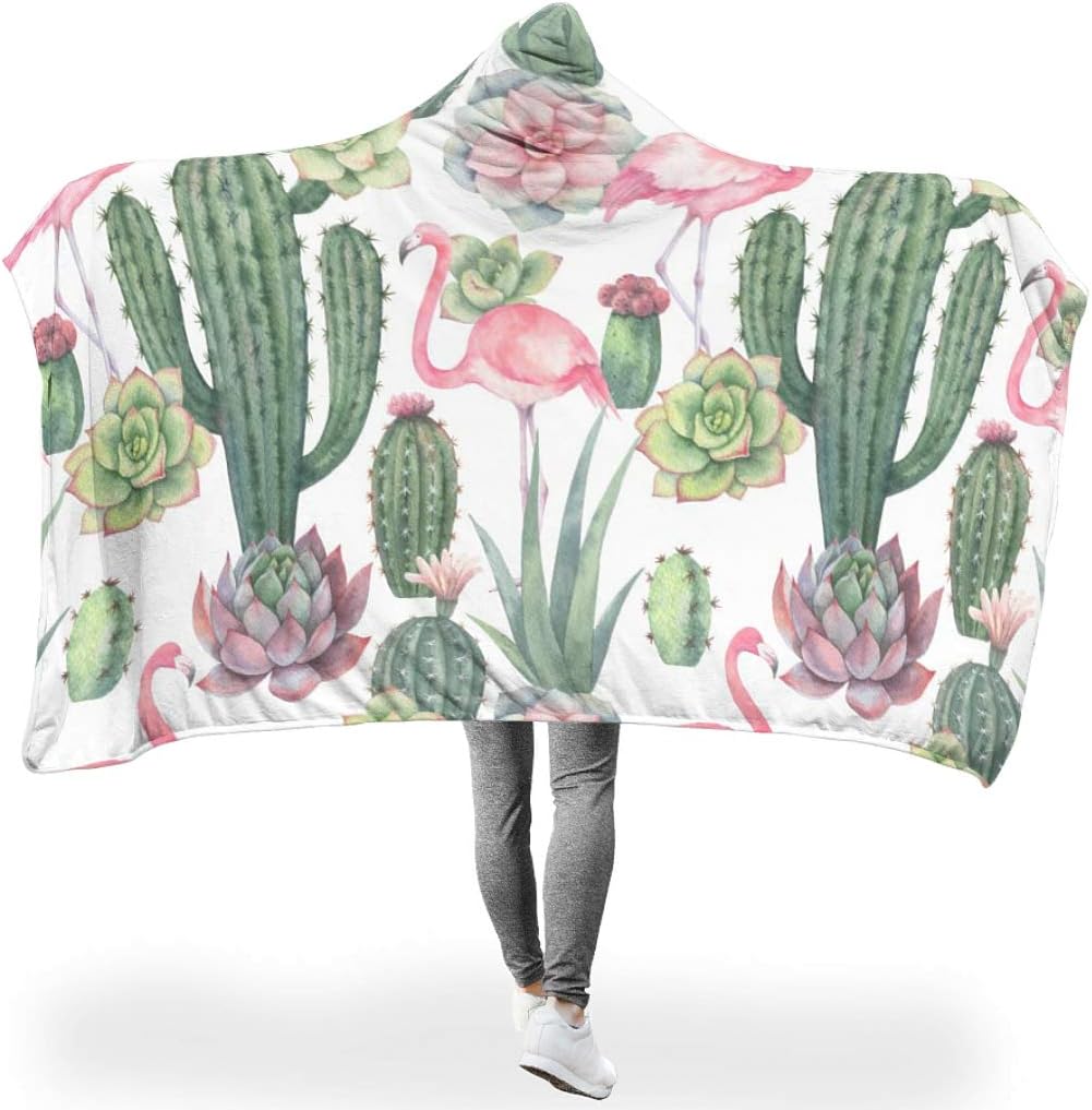 HAPPYCAT Cactus Flamingo Plant Watercolor Plush Reversible Warm Washable Throw Blanket for Bed Couch White 60x80 inch