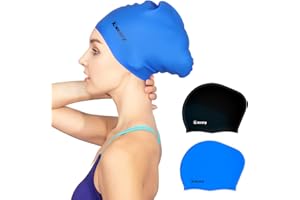 Keary 2 Pack Updated Silicone Swim Cap for Long Hair Women Girl Waterproof Bathing Pool Swimming Cap Cover Ears to Keep Your Hair Dry, 3D Soft Stretchable Durable and Anti-Slip, Easy to Put On and Off