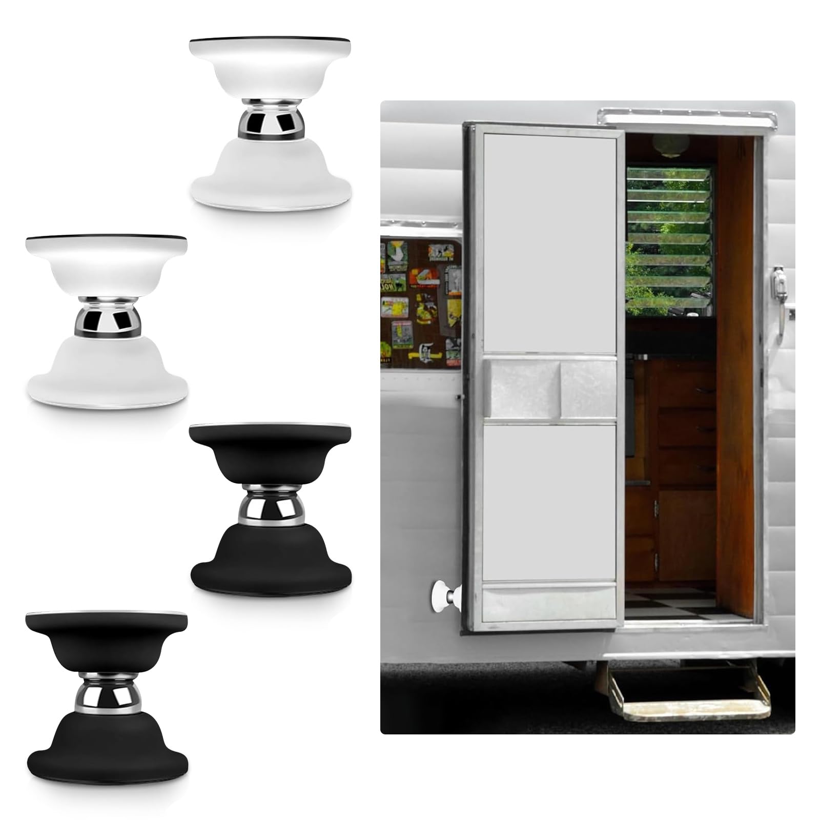 4Pcs Rv Magnetic Door Catch, RV Door Latch Magnetic Door Holder Silicone Magnetic Door Stop, No Drilling Needed for RVs, Motor Homes, Boats and Compartments,RV Accessories (White,Black)