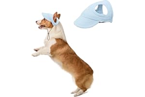 HDKUW Dog Hat with Ear Holes, Dog Baseball Outdoor Cap, Adjustable Summer Travel Sport Hat for Small Medium Dogs Light Blue XL