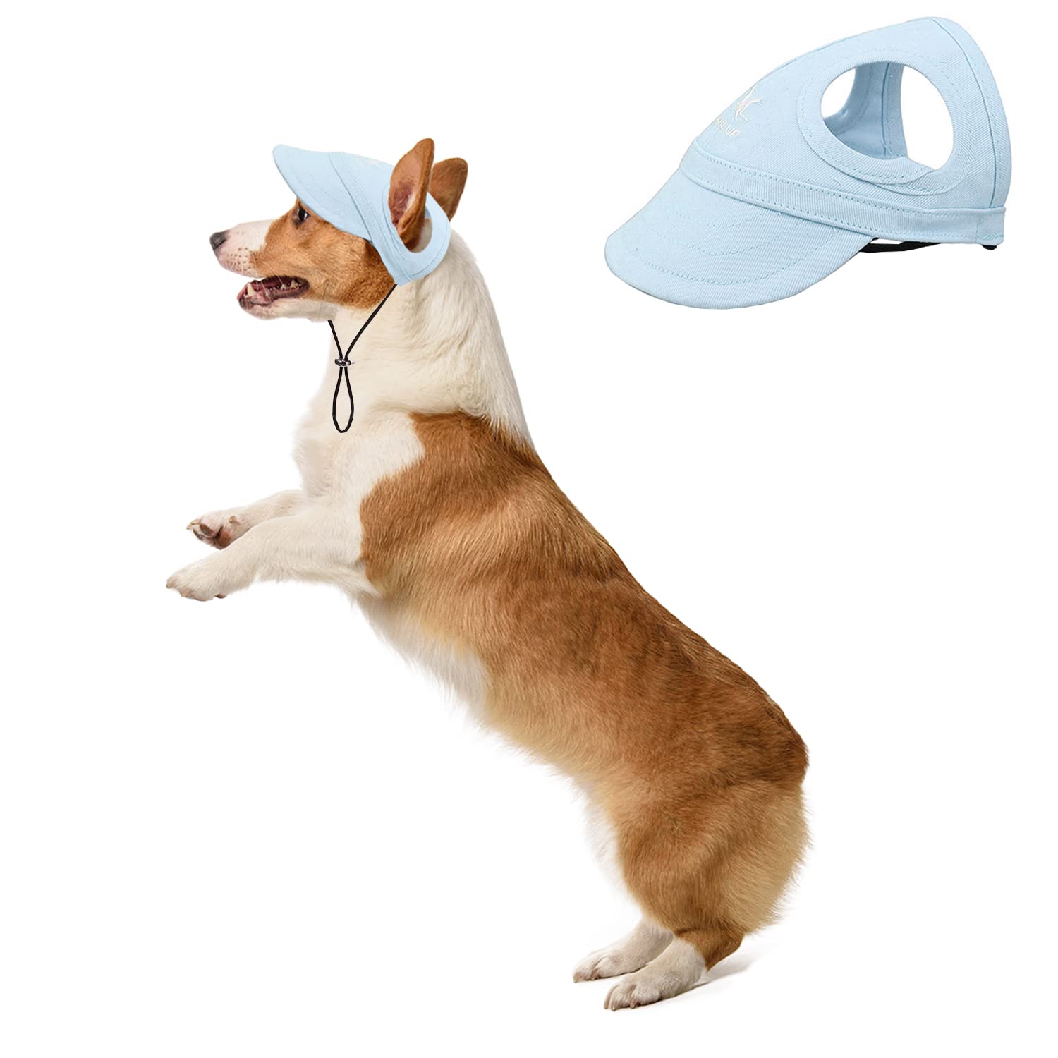 BT Bear Dog Hat with Ear Holes,Dog Baseball Outdoor Cap,Adjustable Summer Travel Sport Hat for Small Medium Dogs(M,Light blue)
