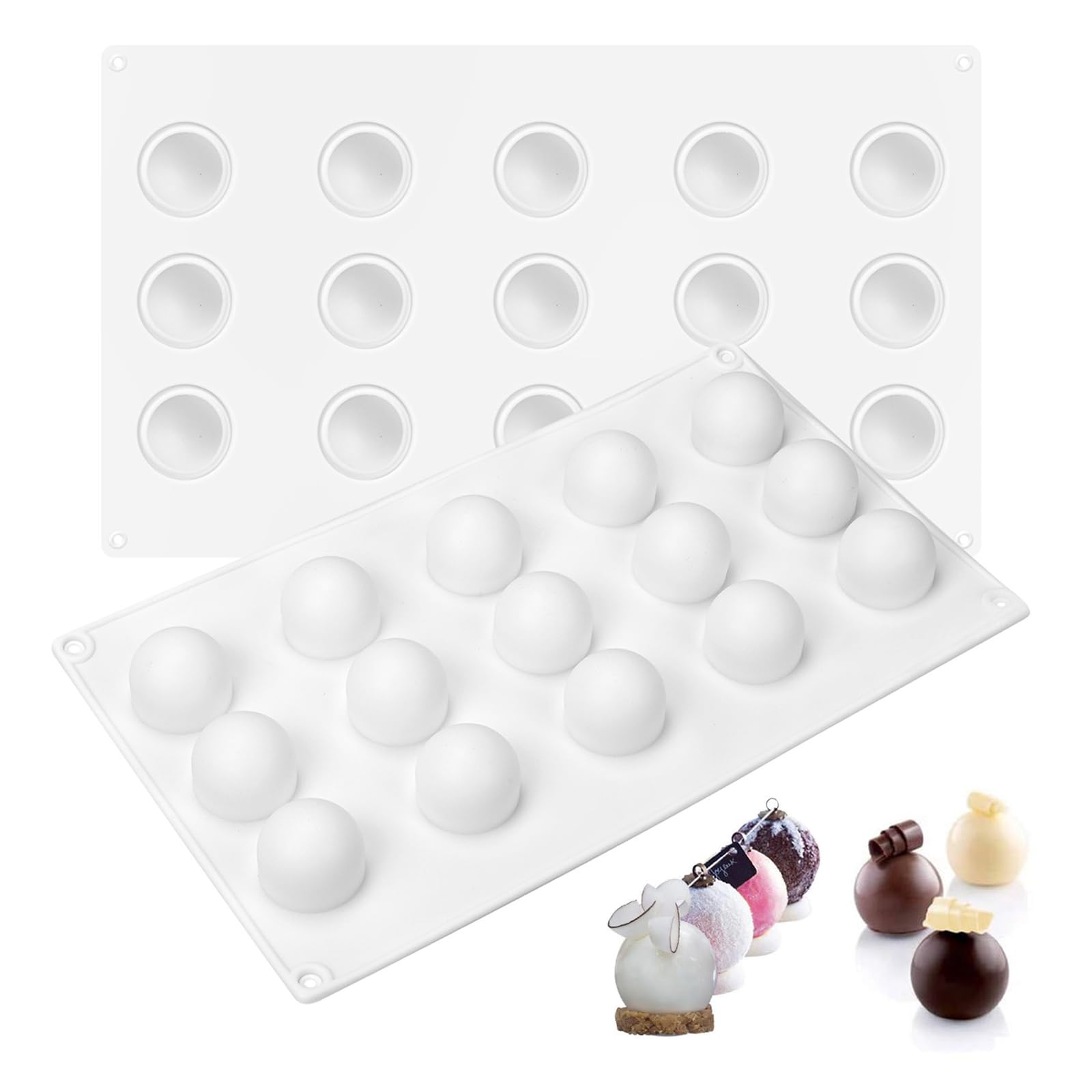 Photo 1 of RoseFlower 2pcs Truffle Sphere Silicone Mold, 15-Cavity Silicone Mini Cake Ball Mold, 3D Silicone Baking Mold for Cake Decoration Dessert Mousse Pastry Chocolate Jelly Ice Cream, Round Ball Shape