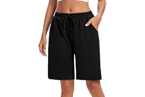 ASIMOON Womens Bermuda Shorts Lounge Athletic Shorts Loose Running Shorts Casual Long Yoga Shorts with Pockets
