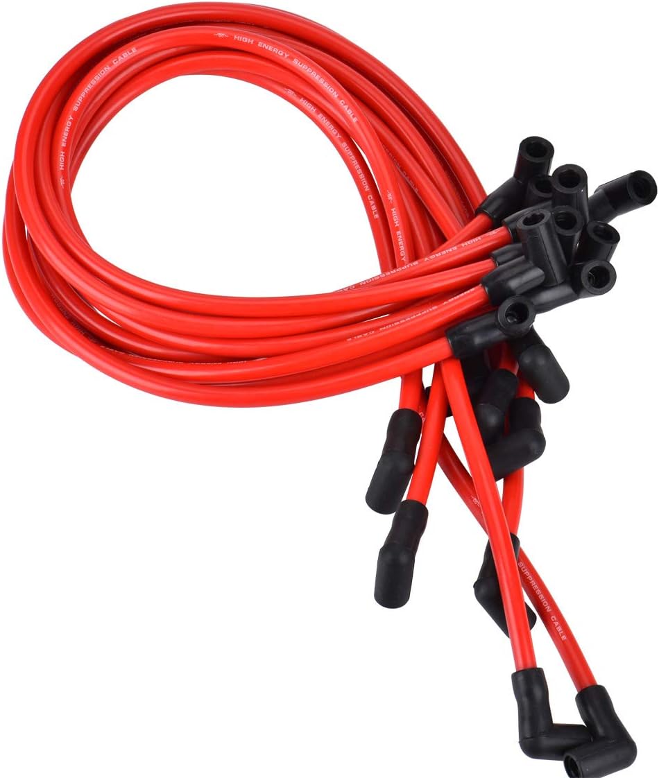 10.5 MM High Performance New Spark Plug Wire Set for Chevy AM General Isuzu HEI SBC BBC 350 383 454 Electronic (Red): Automotive