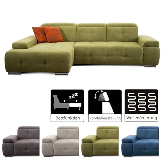 CAVADORE Schlafsofa Mistrel mit Longchair XL links / Große Eck-Couch im modernen Design / Mit Bettfunktion / Inkl. verstellba