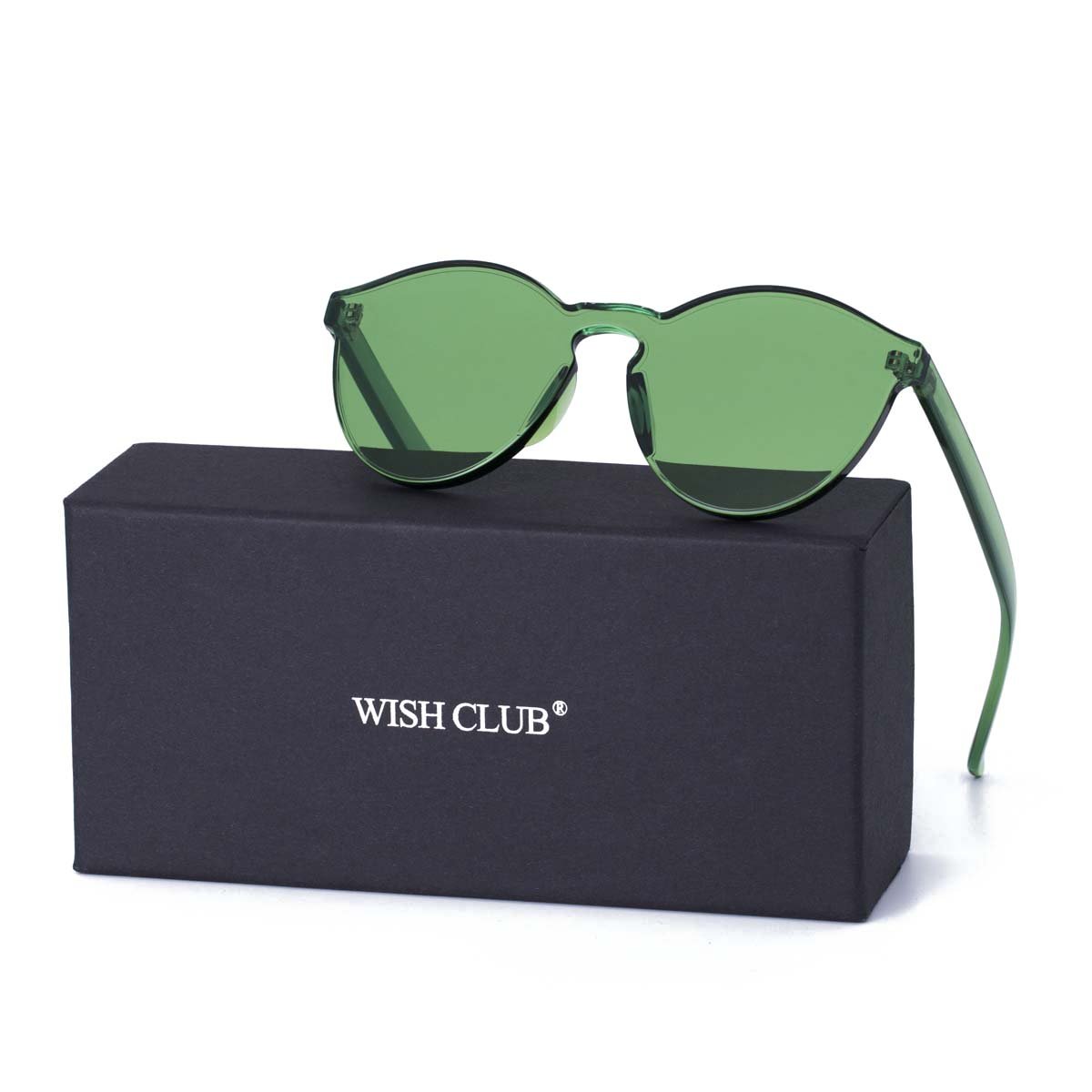 WISH CLUB Cat Eye Rimless Sunglasses for Women Oversized Lightweight Transparent Glasses Candy Color Eyewear (Green)