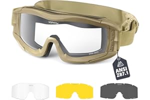 VOZAPOW Airsoft Goggles Anti Fog with ANSI Z87.1 Certified, Safety Goggles Impact Resistant, Tactical Shooting Glasses