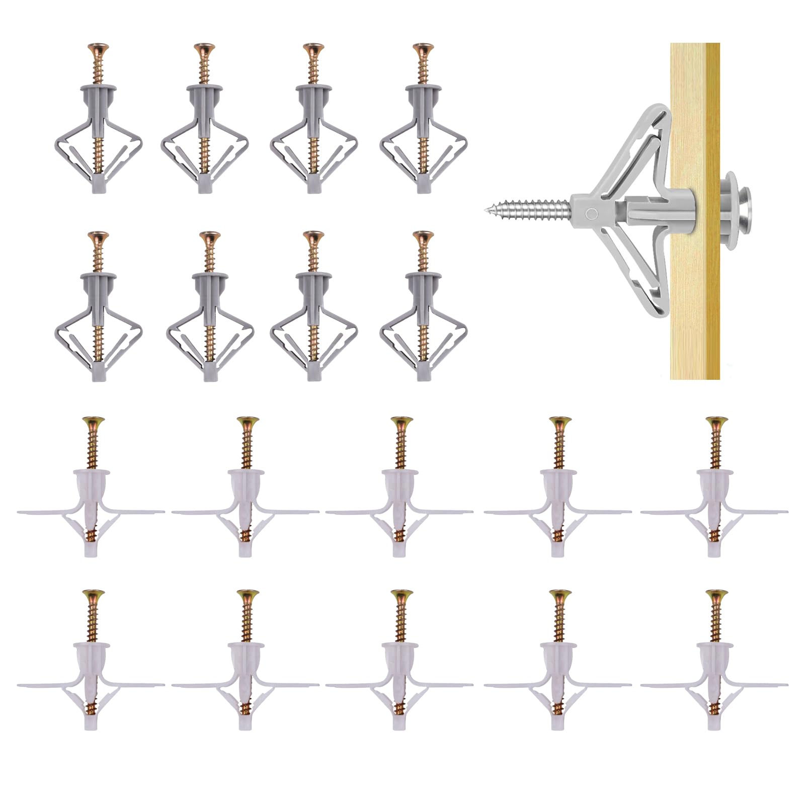 Pack of 100 Cavity Dowels Butterfly Plasterboard Dowels Set Plasterboard Dowels Aircraft Shape Butterfly Shape with Screws for Plasterboard Plasterboard Plasterboard Concrete Bricks Hollow Wall