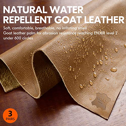 Vgo... 3 Paare Arbeitshandschuhe, Mechanikhandschuhe, Ziegenlederpalmen, Spandexrück, Fahrer- und Arbeitshandschuhe mit… – Bild 3