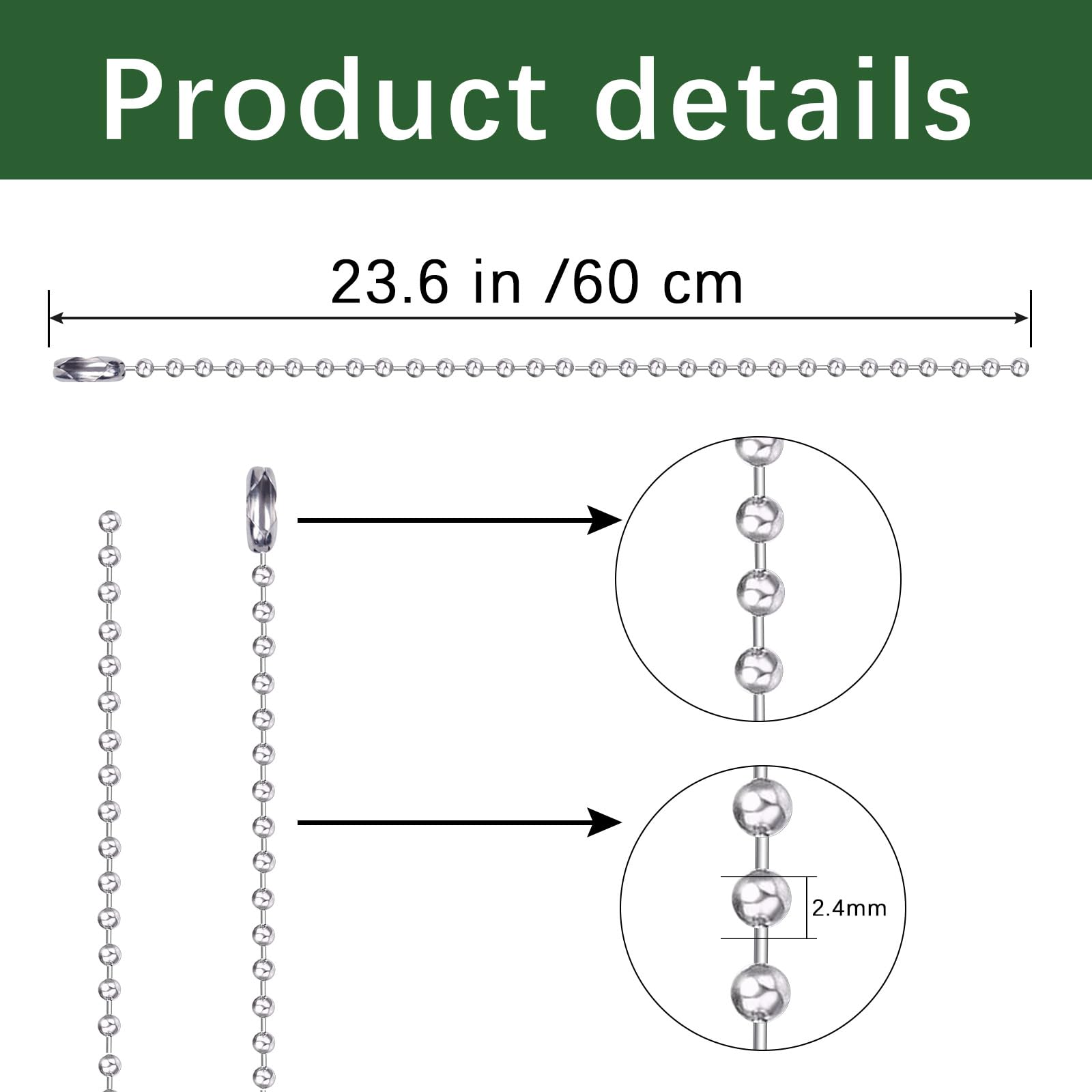 GEKIXUTP 100 pcs Dog Tag Chain Ball Chain Necklace Bulk,Military Dog tag Chain for Men Dog tag Chains,Beaded Chain Necklace Chains for Jewelry Making,Silver Nickel Plated Metal 23.6