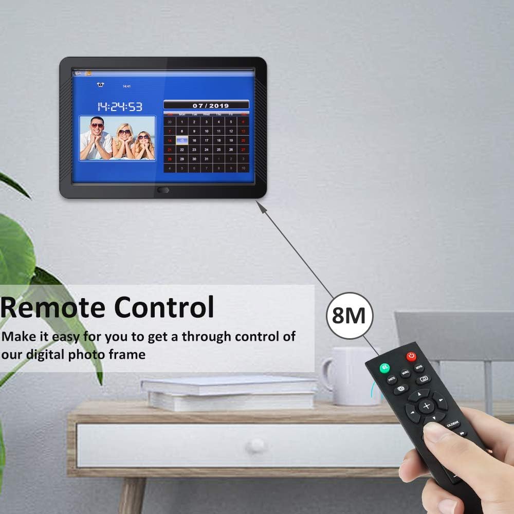 Digital Picture Frame 8 Inch Digital Photo Frame HD 1920X1080P with Remote Control 16:9 IPS Display Auto Slideshow Zoom Image Stereo Video Music Player Support USB SD Card 180° View Angle (Black) : Electronics