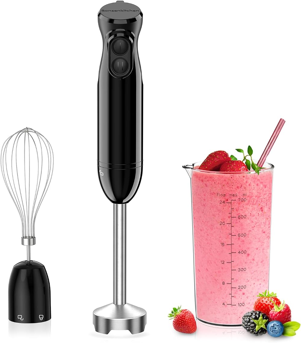 Bonsenkitchen Hand Blender 3 in 1 Immersion Stick Blender 300W Black HB3202