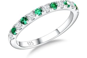 RANDES Birthstone Rings Eternity Band 925 Sterling Silver/Yellow Gold Created Gemstone Stackable Wedding Band Half Eternity R