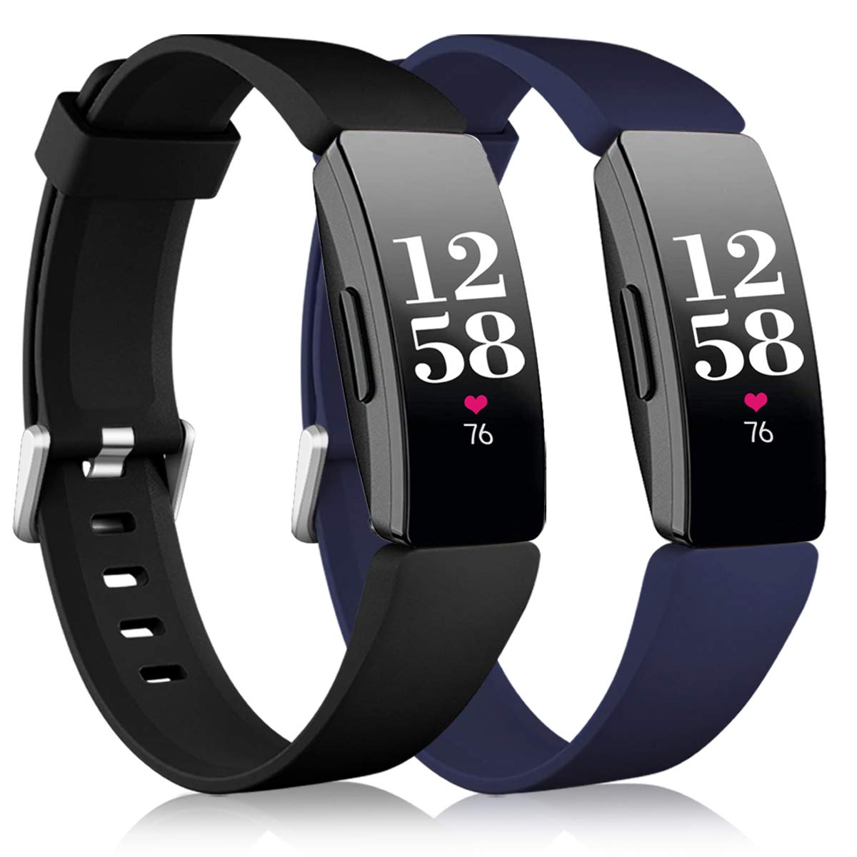 Vobafe2 Pack Strap Compatible with Fitbit Inspire Straps, Soft Silicone Sport Replacement Wristband for Fitbit Inspire HR/ 2/Ace 2 Women Men, Large Black/Blue