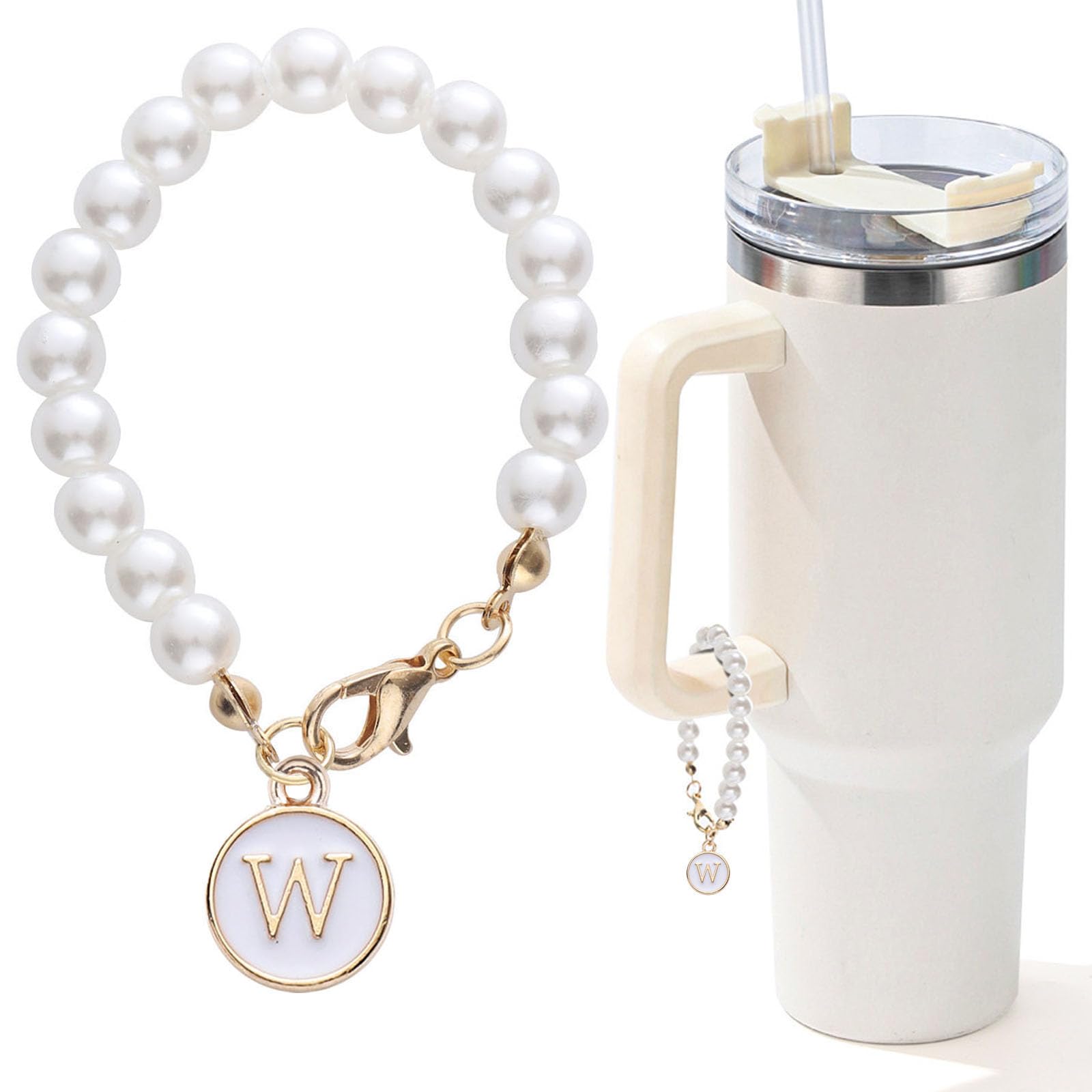 LUHOHI Letter Charm for Stanley Cup，Pearl Chain