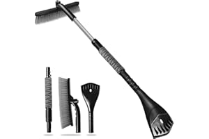 Rest-Eazzzy 34" Ice Scraper for Car Windshield, 2 in 1 Extendable Snow Brush and Ice Scraper with Foam Grip and Rotating Brush Head, Snow Brush for Car Truck SUV, Heavy Duty ABS (Grey)