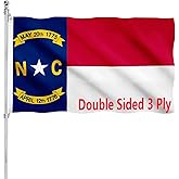 North Carolina State Flag 3x5 Double Sided Outdoor NC State Flags Heavy Duty 3 Ply with Durable Canvas Header and Brass Grommets Vivid Colors