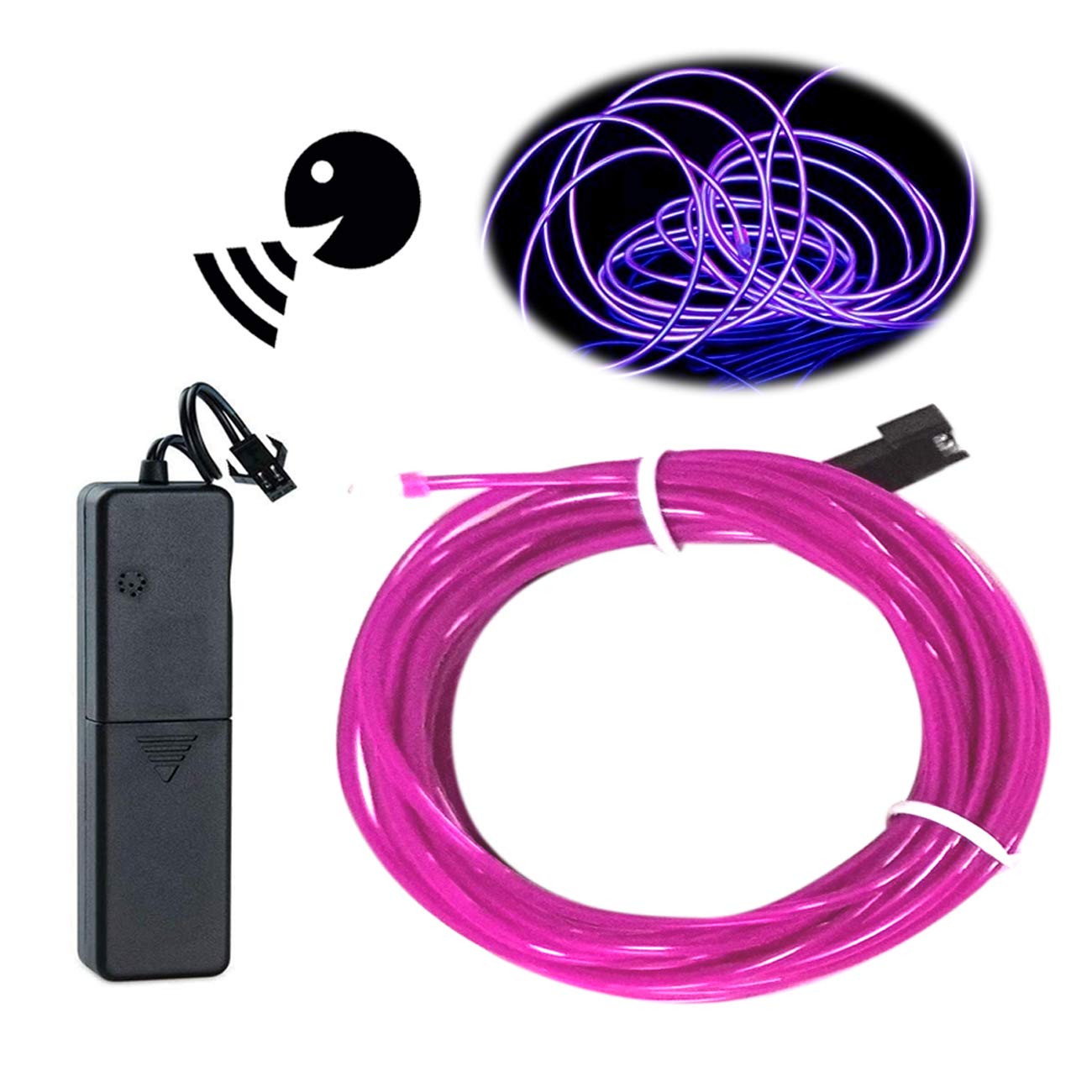Balabaxer EL Wire Purple, Sounds Control/Constant Light/Flash 9ft Neon Lights Neon Glowing Strobing Electroluminescent Wire with Battery Operated for Parties, Halloween, DIY Decoration… — image 1