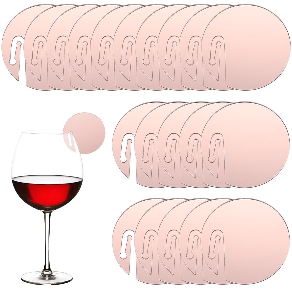 SUNNYCLUE 1 Box 20pcs Rose Gold Acrylic Circle Drink Tags - Wedding, Christmas, Party Wine Glass Name Tag Blanks