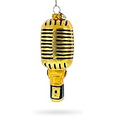 Shiny Golden Microphone Blown Glass Christmas Ornament