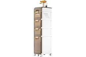 WEAFIEO 3-Tiers Narrow Bathroom Storage Cabinet Slim Floor Freestanding Rolling Waterproof Organizer with Drawers and Handles for Small Space Laundry Gap Toilet Paper Holder