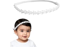 Adjustable Lace Baptism Headband, White Elegant Pearl & Flower Christening Head band Hair Accessories for Girls Baby Newborns