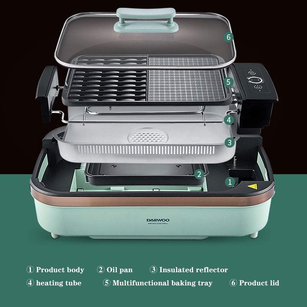 review Portable Electric Grill, Electric Barbecue Grill Indoor Hot Pot Chafing Dish, Large Capacity Household Multifunctional Non-Stick Pan Electric Cooker-1500W