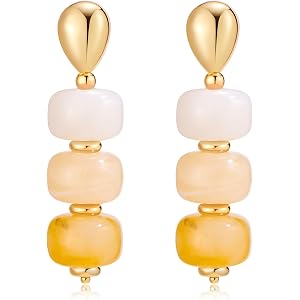 CUFELMU Chunky Acrylic Bead Earrings for Women, Colorful Statement Drop Dangle Earrings, Gold Tone Fashion Jewelry for Vacati