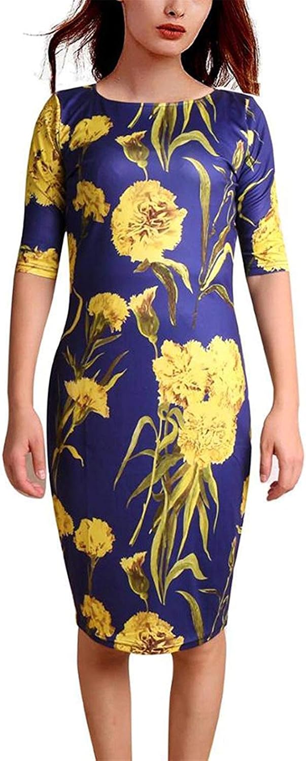 HaHapo Women Dress Print Work Business Casual Party Summer Sheath Vestidos 106-12,