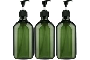 FOOCHY Empty Plastic Bottles with Pump Dispenser and 6pcs Labels Included, Refillable Travel Containers for Hand sanitizer Shampoo Lotion, etc - No BPA/Paraben, 500ml/16.9oz (3 Pack(Green))