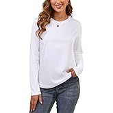 Cotton Basic T Shirts for Women,Crew Neck Long Sleeve Summer Shirts,Solid Loose Fit Tshirt, Plain Workout Tops, Undershirts
