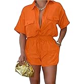 Euulin 2 Piece Outfits for Women Button Down Lightweight Short Sleeve Shirts Loungewear Summer Shorts Sets With Pockets