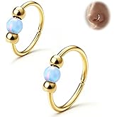 UBGICIG 8mm 10mm Opal Nose Rings Hoops 316 Surgical Steel Nose Piercing Jewelry Pink Purple Blue White Green Red 18K Gold Silver 18G/20G
