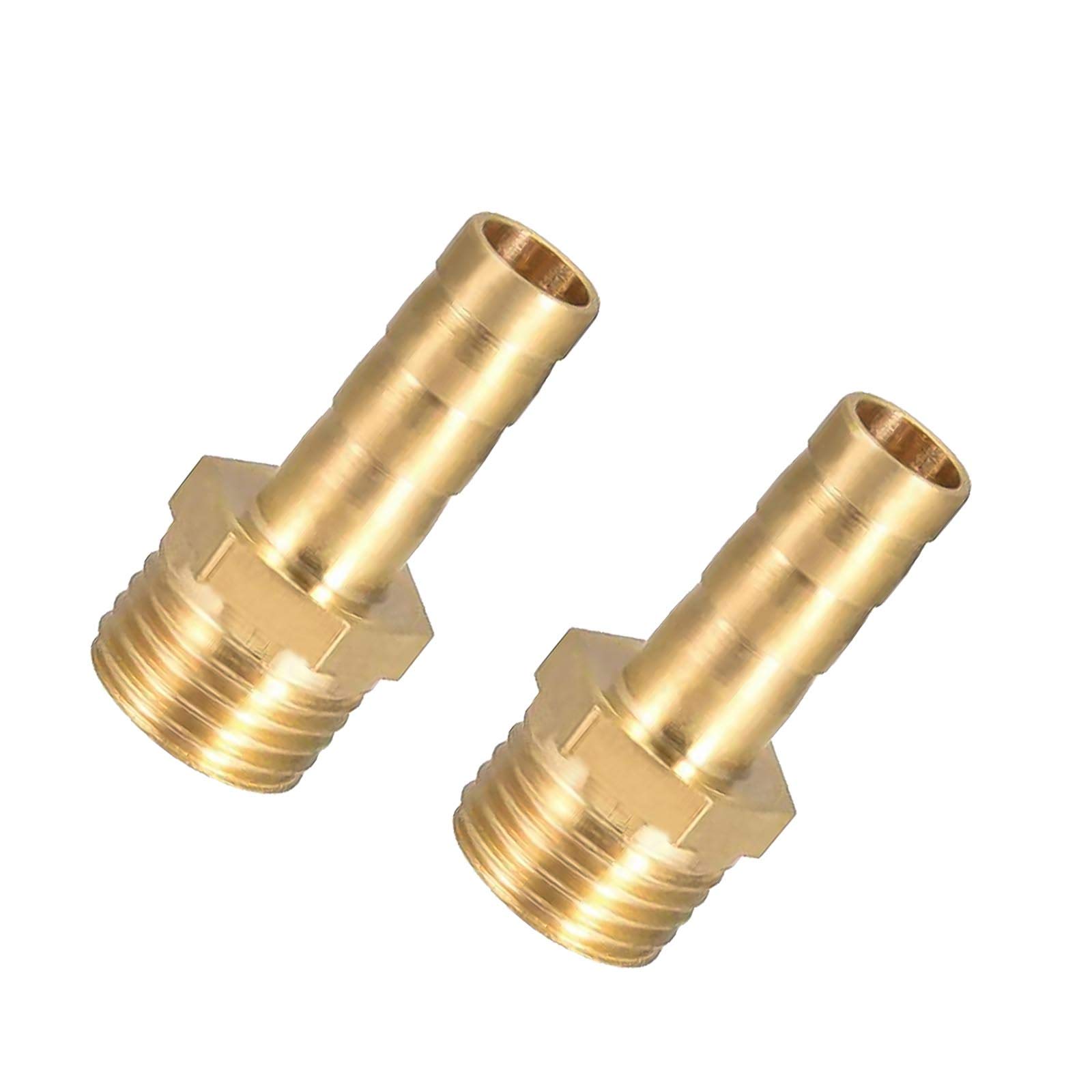 OTOTEC 2 Pcs 1/4inch/6mm Brass Barbed Hose Fitting Coupler Connector with 1/4 Inch Male BSP Thread Pipe Nipple Fitting for Air Water Fuel Oil Gas