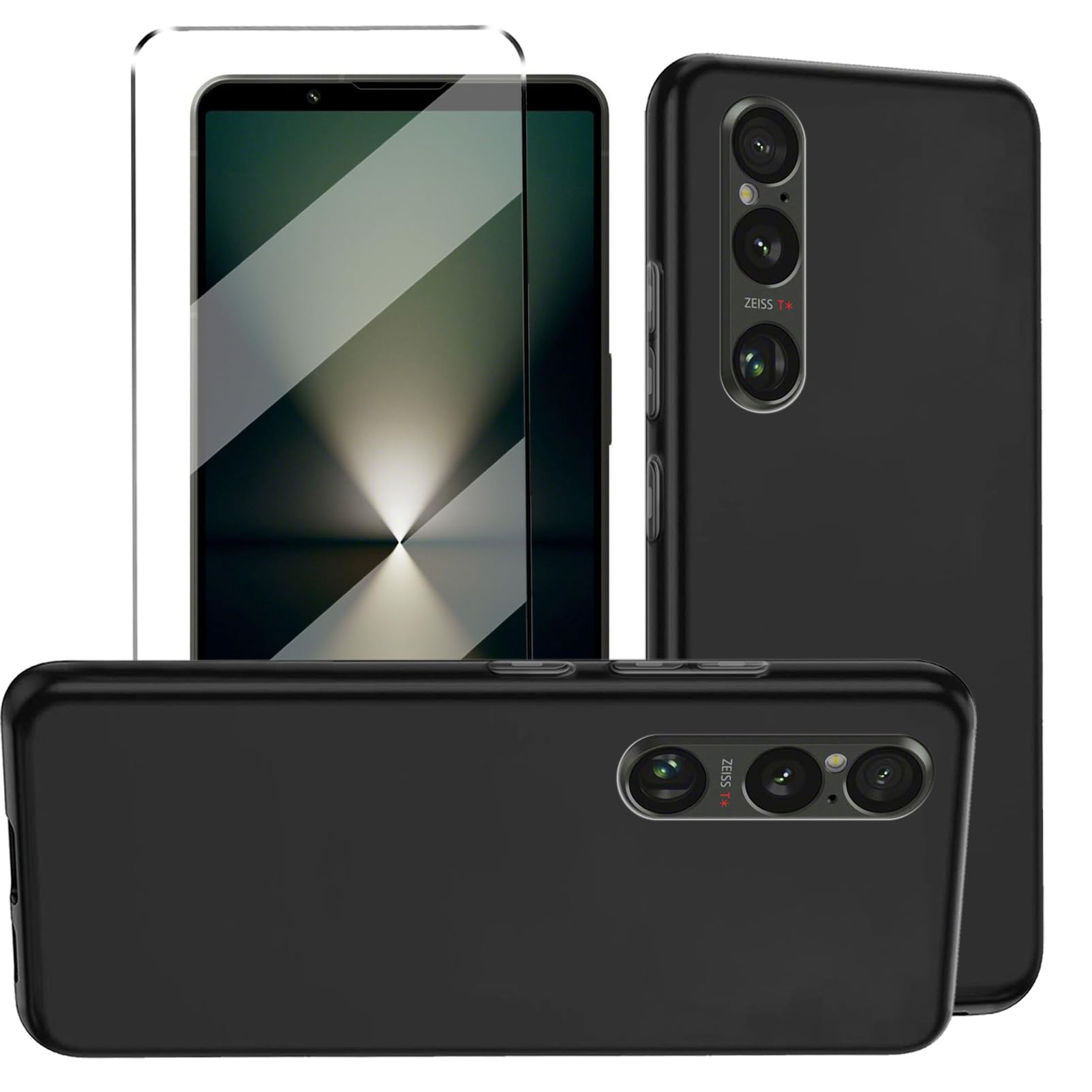 HuiYouMY 2-in-1 Case Compatible with Sony Xperia 1 VI Cover with 1 Pack Tempered Glass Screen Protector for Sony Xperia 1 VI, Slim Fit Soft TPU Shockproof Anti-Scratch Phone Case Cover - Clear