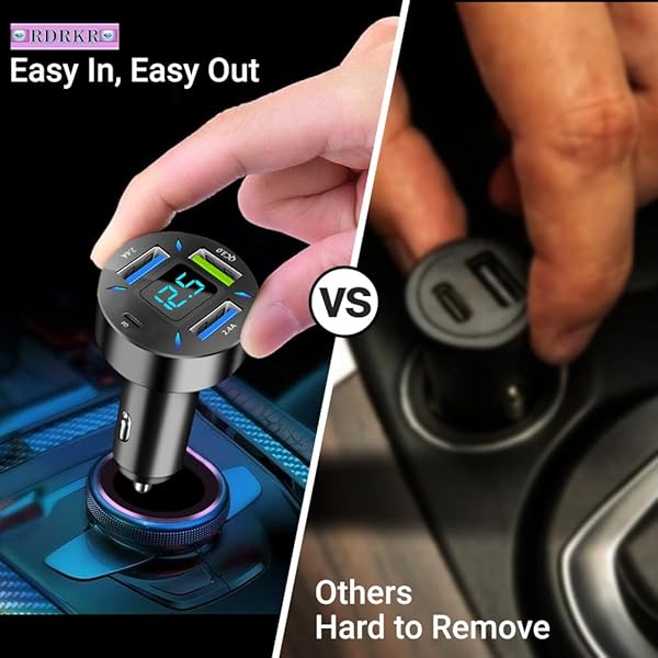 RDRKR 66W 4-PORT CAR CHARGER – PD & QC 3.0 FAST CHARGING CIGARETTE LIGHTER ADAPTER, DUAL TYPE-C + DUAL TYPE-A PORTS COMPATIBLE WITH IPHONE, ANDROID & TABLETS