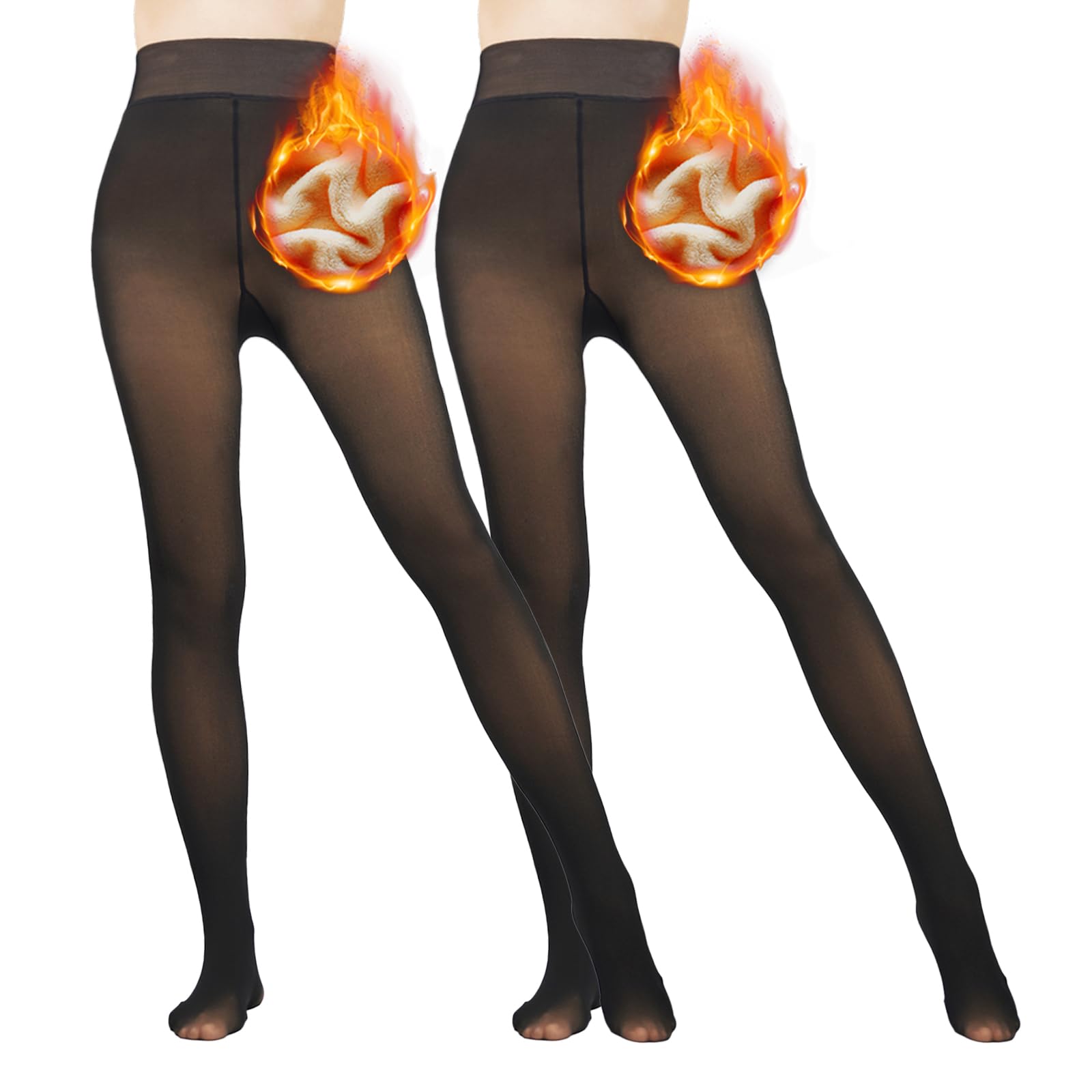 Photo 1 of Caprilite 2 Pairs Women Fleece Lined Tights-Fake Translucent Leggings High Waist Pantyhose Sheer Thick Warm Tights For Women