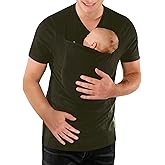 Mens Baby Carrier Shirt V Neck Short Sleeve T-Shirts for Men Skin to Skin T-Shirt with Pocket Army Green