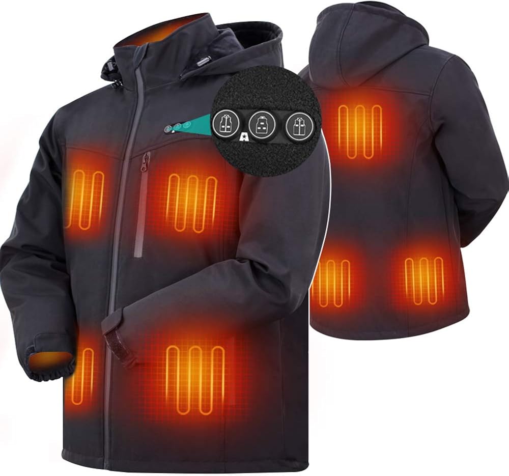 ARRIS Heated Jacket for Men, Electric Warm Heating Coat with 7.4V Rechargable Battery/8 Heating Areas/Phone Charging: Clothing