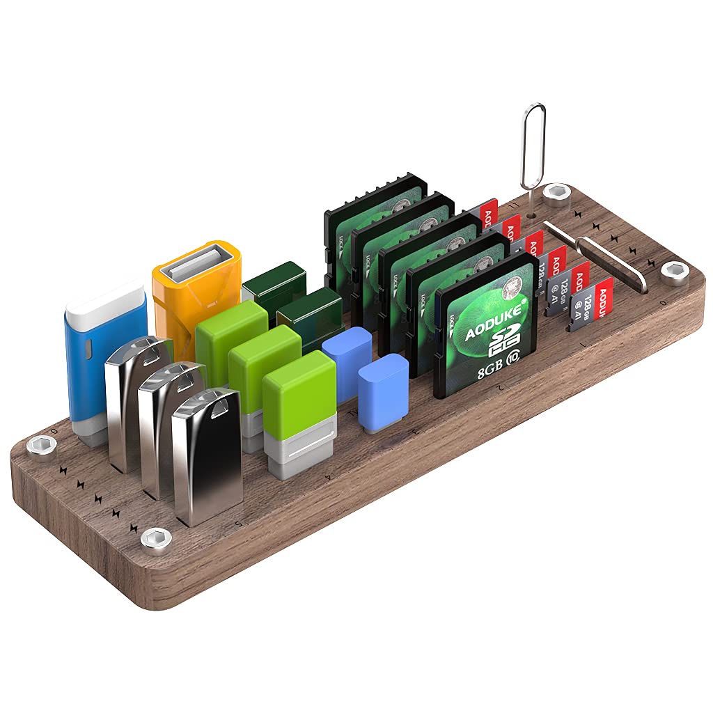 AOJUE Wooden Memory Card Case TF Cards box and usb drive/SD card holder desk,Micro SD Card Case,Memory Card Case, Memory Card Carrying Case-AJSNH01M