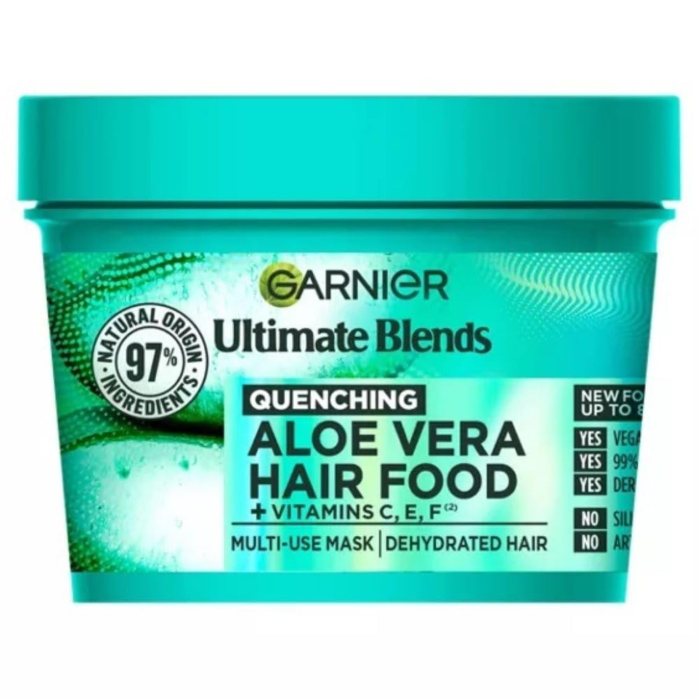 Garnier Hair Mask For Dry Hair And Scalp, Fructis Aloe Vera+ Hair Food Multi-Use Treatment For 100H Of Deep Moisture And Shine, 97% Natural Origin Formula With Green Chemistry, Vegan, 400ml Tub