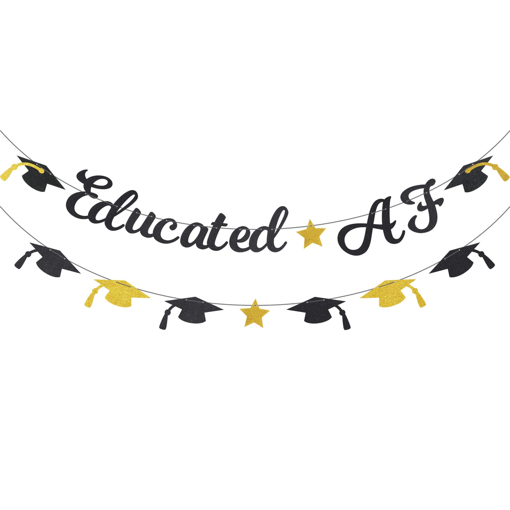 Pargleev Glitter Education AF Banner 2025 Graduation Congratulations Party Decorations Black Gold…