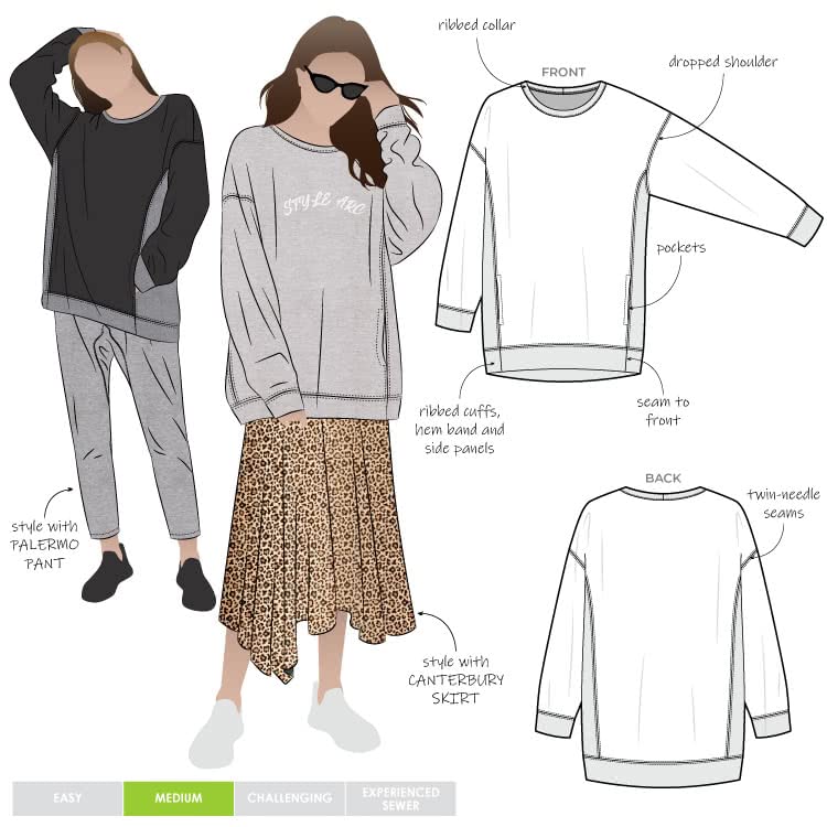 Style Arc Sewing Pattern - Fenix Sweatshirt (Sizes 18-30)