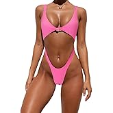 Tainehs Womens Sexy One Piece Bikini Swimsuits High Cut Cheeky Swimwear Thong Bottoms Bathing Swimsuits