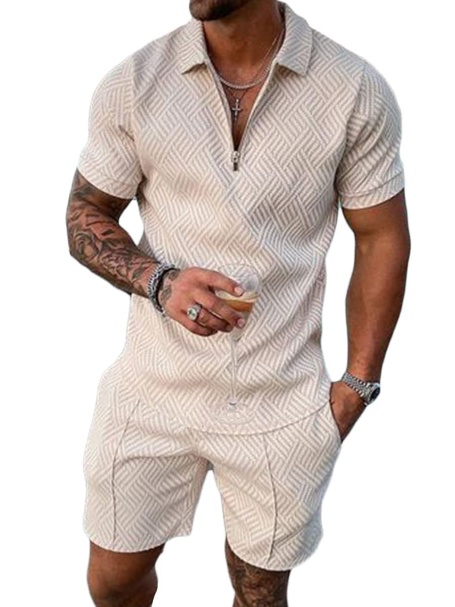 Osheoiso Tracksuit for Men, Summer Sports Suit, 2-Piece Outfit, Sport Set, Short Sleeve T-Shirts + Short Trousers Sets, Leisure Suit, Men's Business Polo Shirt with Lapels, Sports Trousers