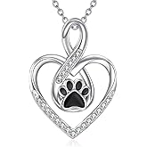 AINFQY Paw Print Necklace 925 Sterling Silver Puppy Dog Cat Charms Pendant Jewelry Gift For Women, Animal Lovers, Pet Owners